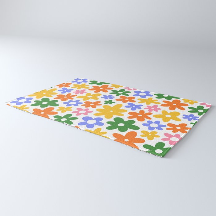 Colorful retro flower art pattern Rug Gallery Image 3