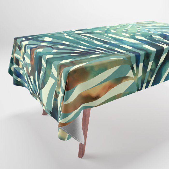 Tropical, Jungle, Palm Leaves, Watercolor Abstract, Blue and Green Tablecloth Gallery Image 1