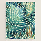 Tropical, Jungle, Palm Leaves, Watercolor Abstract, Blue and Green Jigsaw Puzzle Gallery Image 1