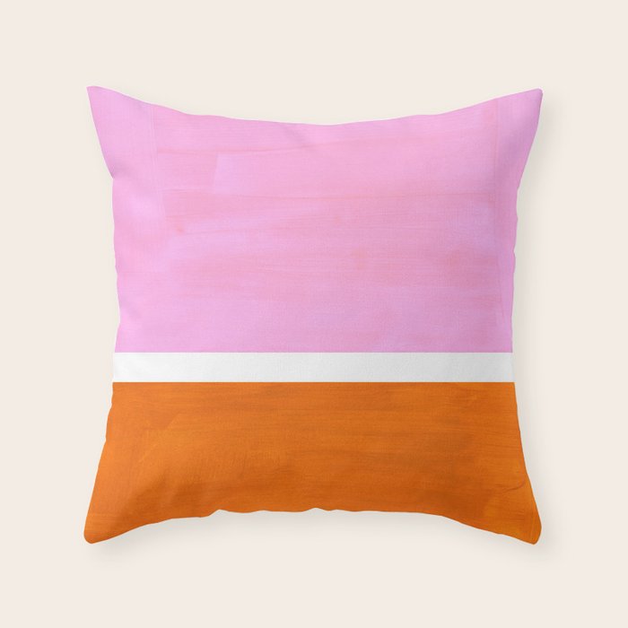 Pastel Neon Pink Yellow Ochre Mid Century Modern Abstract Minimalist Rothko Color Field Squares Throw Pillow Gallery Image 1