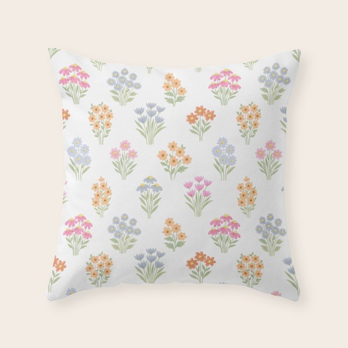 Delicate Hand-Drawn Pastel Floral Meadow Wildflowers  Throw Pillow Gallery Image 6