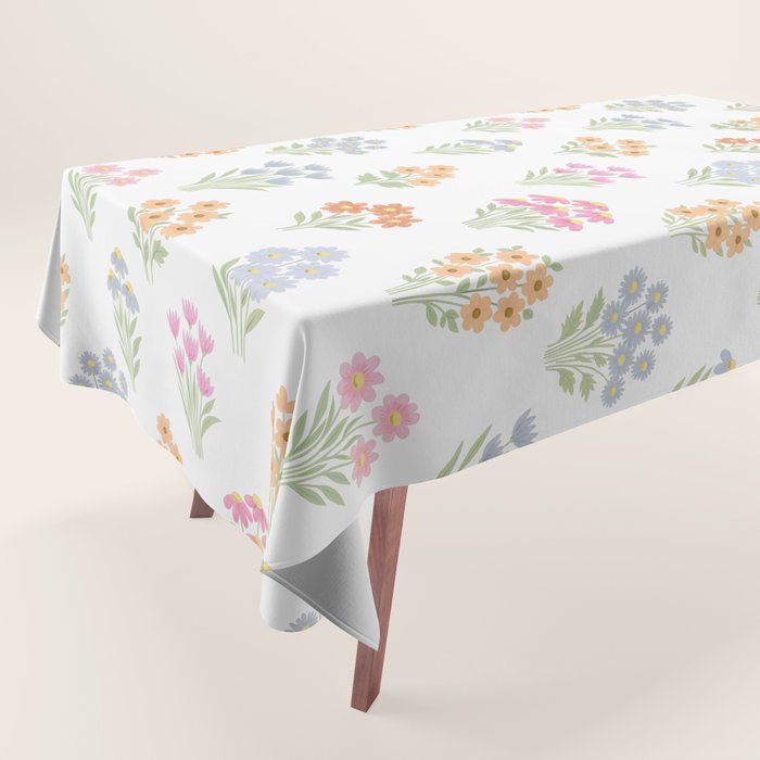 Delicate Hand-Drawn Pastel Floral Meadow Wildflowers  Tablecloth Gallery Image 1