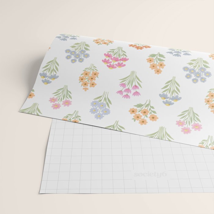 Delicate Hand-Drawn Pastel Floral Meadow Wildflowers  Wrapping Paper Gallery Image 2