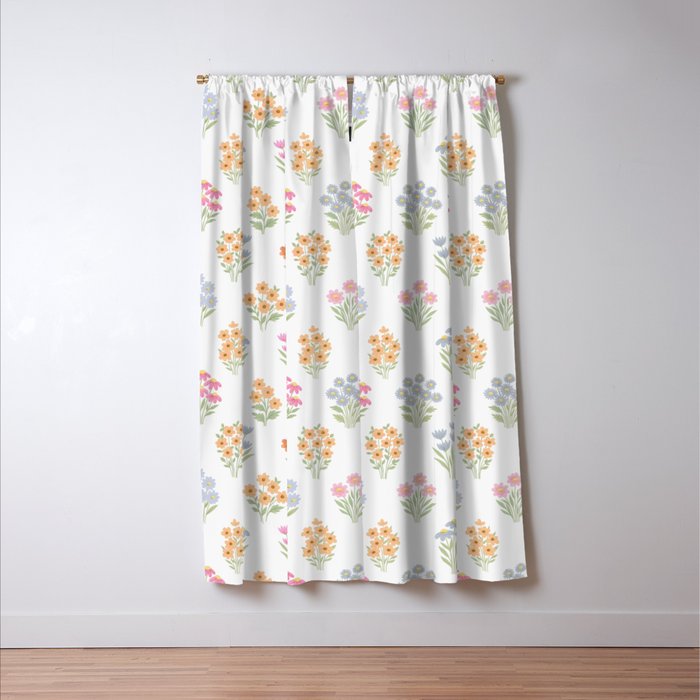 Delicate Hand-Drawn Pastel Floral Meadow Wildflowers  Window Curtain Gallery Image 3