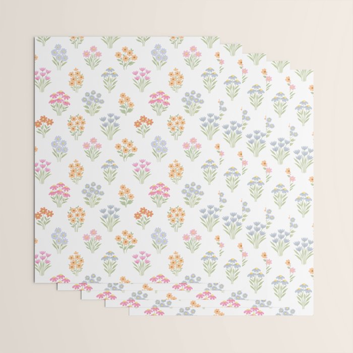 Delicate Hand-Drawn Pastel Floral Meadow Wildflowers  Wrapping Paper Gallery Image 3