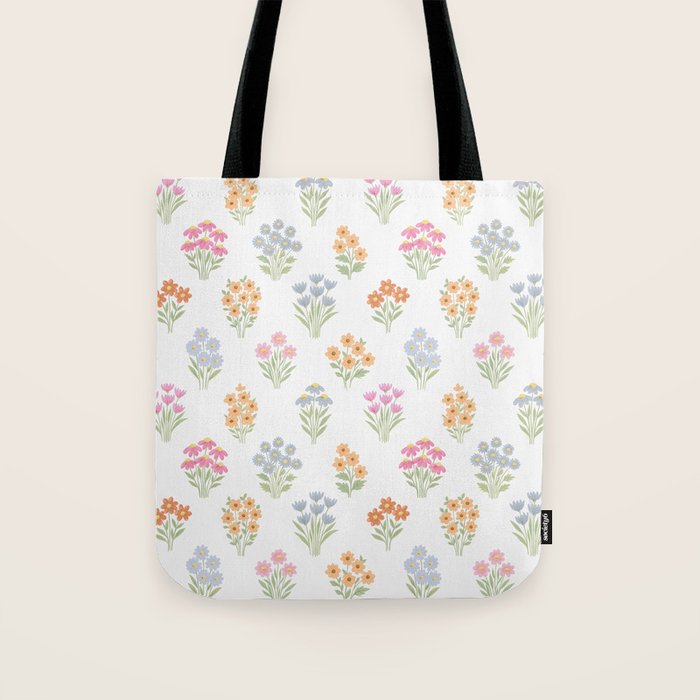 Delicate Hand-Drawn Pastel Floral Meadow Wildflowers  Tote Bag Gallery Image 1