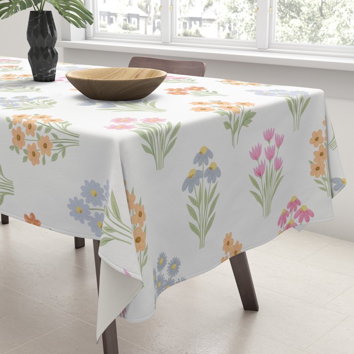 Delicate Hand-Drawn Pastel Floral Meadow Wildflowers  Tablecloth Gallery Image 3