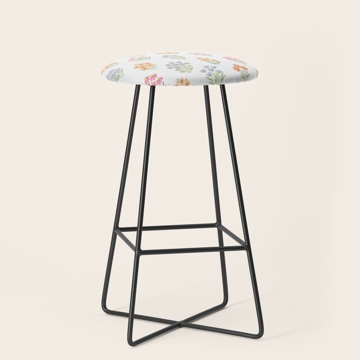 Delicate Hand-Drawn Pastel Floral Meadow Wildflowers  Stool Gallery Image 1