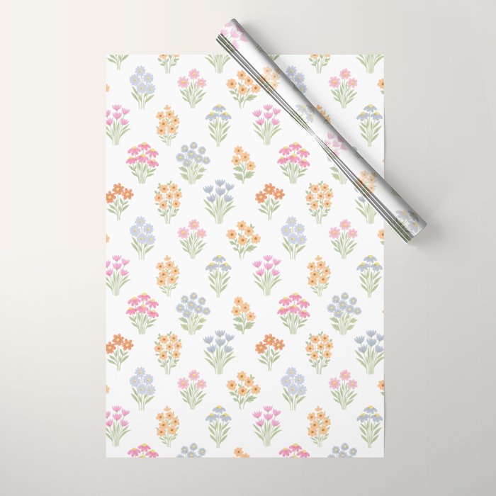 Delicate Hand-Drawn Pastel Floral Meadow Wildflowers  Wrapping Paper Gallery Image 1