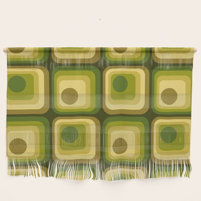 Retro 1970s Style Geometric Pattern in Gold Yellow and Avocado Green. Wall Hanging Gallery Image 1