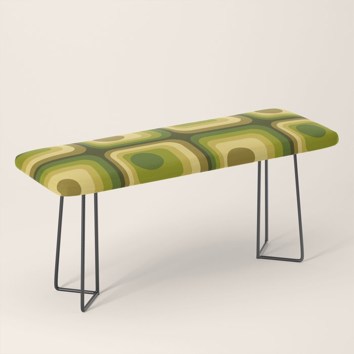 Retro 1970s Style Geometric Pattern in Gold Yellow and Avocado Green. Bench Gallery Image 1