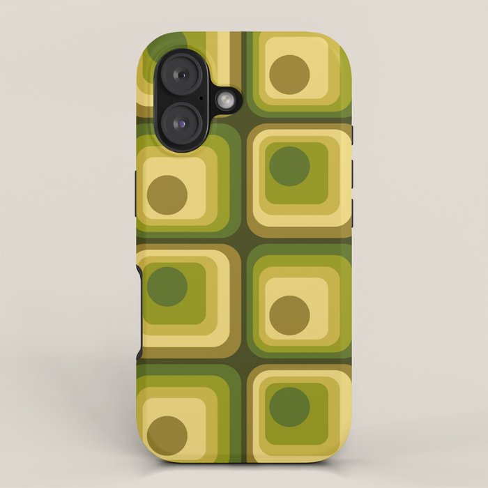 Retro 1970s Style Geometric Pattern in Gold Yellow and Avocado Green. iPhone Case Gallery Image 1