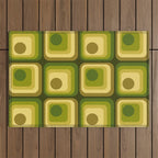Retro 1970s Style Geometric Pattern in Gold Yellow and Avocado Green. Outdoor Rug Gallery Image 1