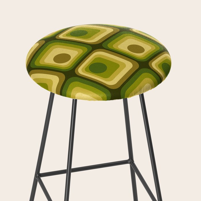 Retro 1970s Style Geometric Pattern in Gold Yellow and Avocado Green. Stool Gallery Image 2