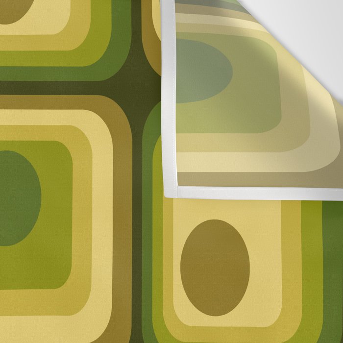 Retro 1970s Style Geometric Pattern in Gold Yellow and Avocado Green. Wall Tapestry Gallery Image 3