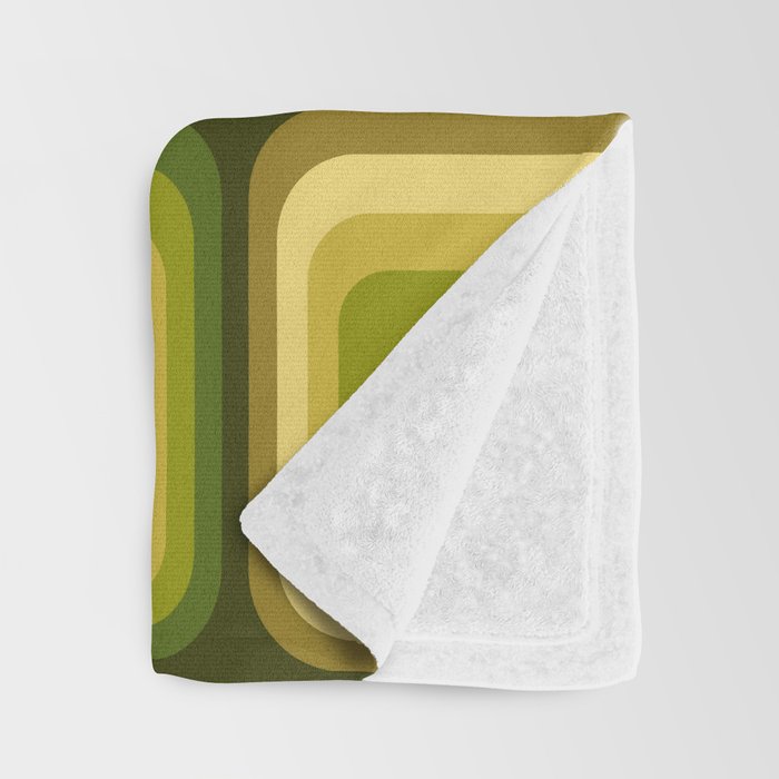 Retro 1970s Style Geometric Pattern in Gold Yellow and Avocado Green. Throw Blanket Gallery Image 3