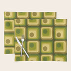Retro 1970s Style Geometric Pattern in Gold Yellow and Avocado Green. Placemat Gallery Image 1
