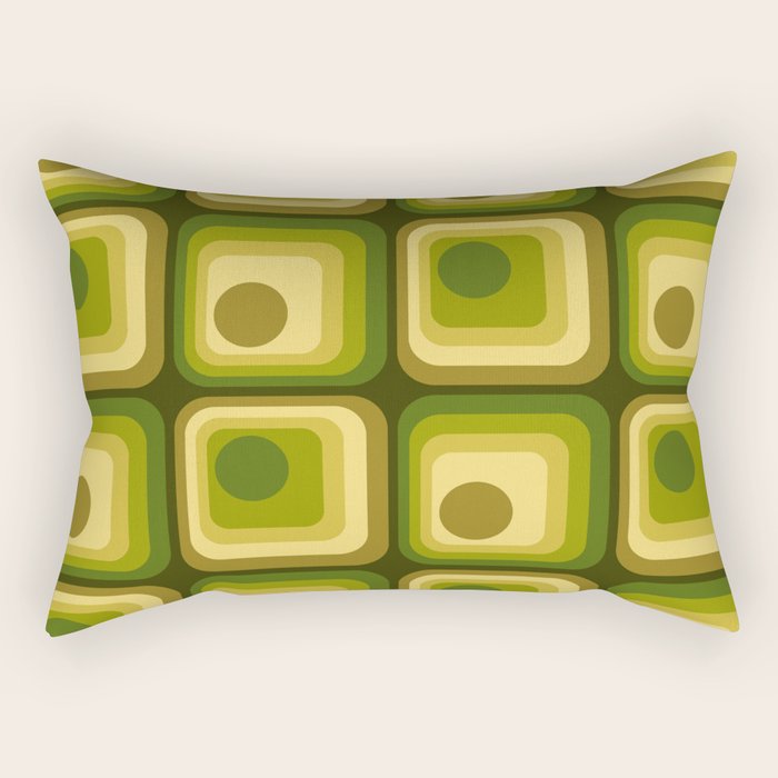 Retro 1970s Style Geometric Pattern in Gold Yellow and Avocado Green. Rectangular Pillow Gallery Image 2