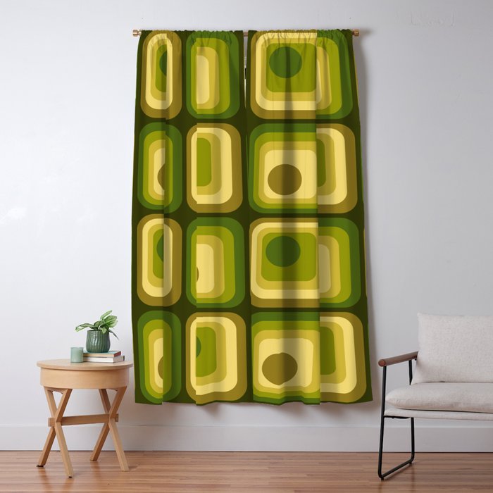 Retro 1970s Style Geometric Pattern in Gold Yellow and Avocado Green. Window Curtain Gallery Image 5
