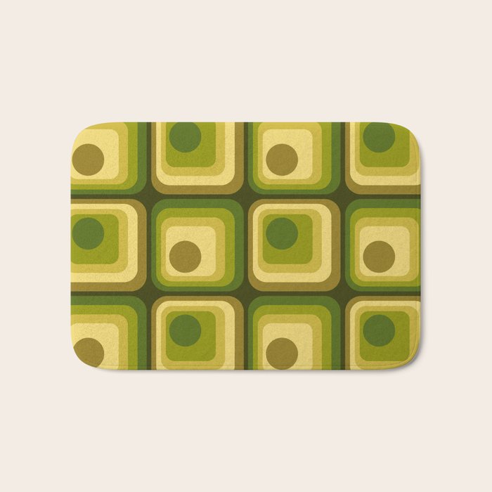 Retro 1970s Style Geometric Pattern in Gold Yellow and Avocado Green. Bath Mat Gallery Image 1