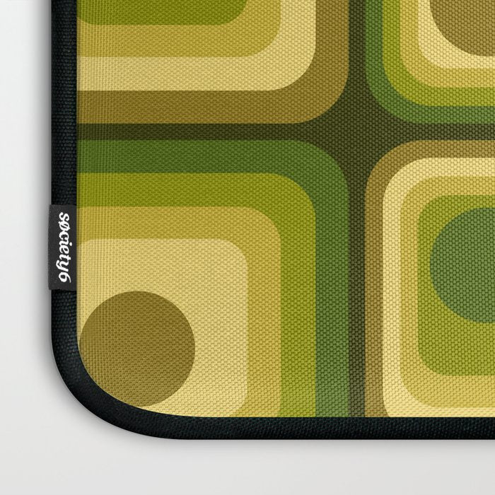 Retro 1970s Style Geometric Pattern in Gold Yellow and Avocado Green. Laptop Sleeve Gallery Image 3