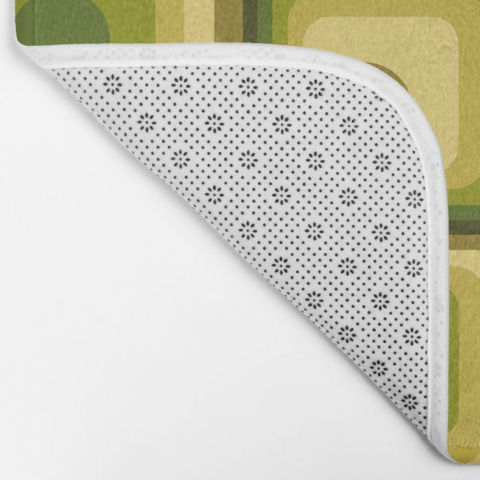 Retro 1970s Style Geometric Pattern in Gold Yellow and Avocado Green. Bath Mat Gallery Image 2