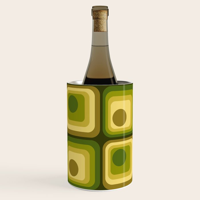 Retro 1970s Style Geometric Pattern in Gold Yellow and Avocado Green. Wine Chiller Gallery Image 3