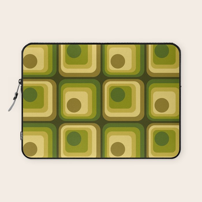 Retro 1970s Style Geometric Pattern in Gold Yellow and Avocado Green. Laptop Sleeve Gallery Image 1