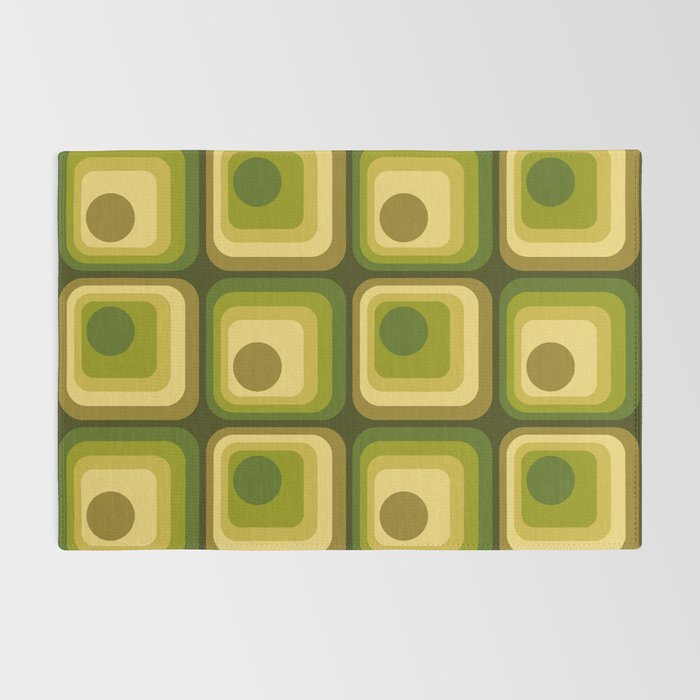 Retro 1970s Style Geometric Pattern in Gold Yellow and Avocado Green. Rug Gallery Image 2