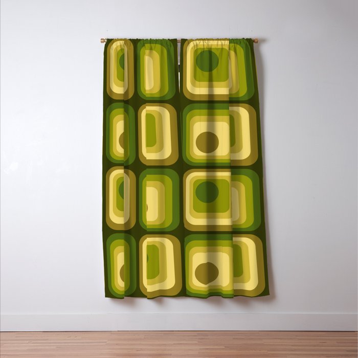 Retro 1970s Style Geometric Pattern in Gold Yellow and Avocado Green. Window Curtain Gallery Image 3