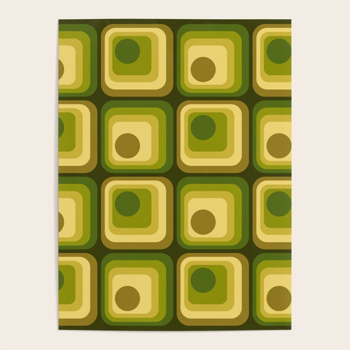 Retro 1970s Style Geometric Pattern in Gold Yellow and Avocado Green. Poster Gallery Image 4