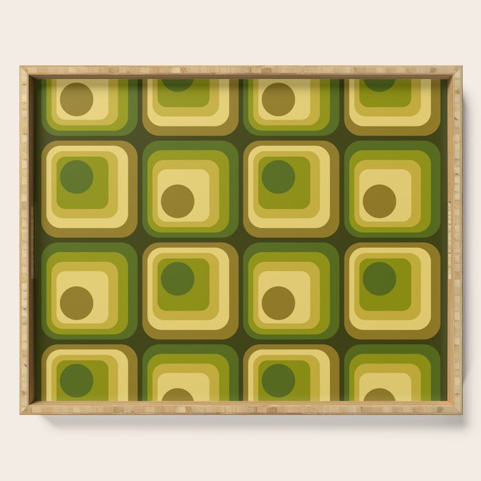 Retro 1970s Style Geometric Pattern in Gold Yellow and Avocado Green. Serving Tray Gallery Image 1