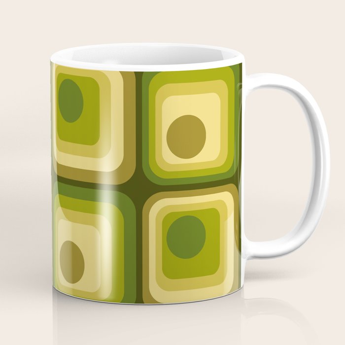 Retro 1970s Style Geometric Pattern in Gold Yellow and Avocado Green. Coffee Mug Gallery Image 1