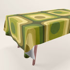 Retro 1970s Style Geometric Pattern in Gold Yellow and Avocado Green. Tablecloth Gallery Image 1
