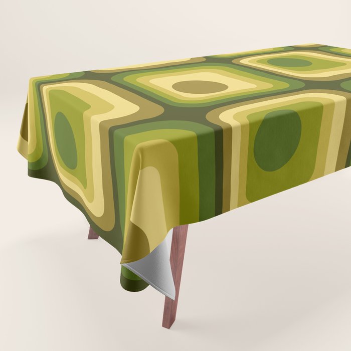 Retro 1970s Style Geometric Pattern in Gold Yellow and Avocado Green. Tablecloth Gallery Image 1