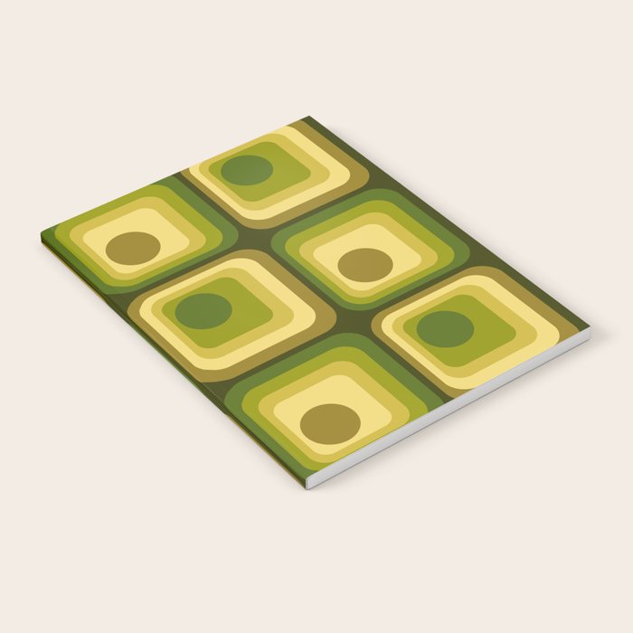 Retro 1970s Style Geometric Pattern in Gold Yellow and Avocado Green. Notebook Gallery Image 2