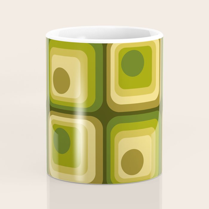 Retro 1970s Style Geometric Pattern in Gold Yellow and Avocado Green. Coffee Mug Gallery Image 4