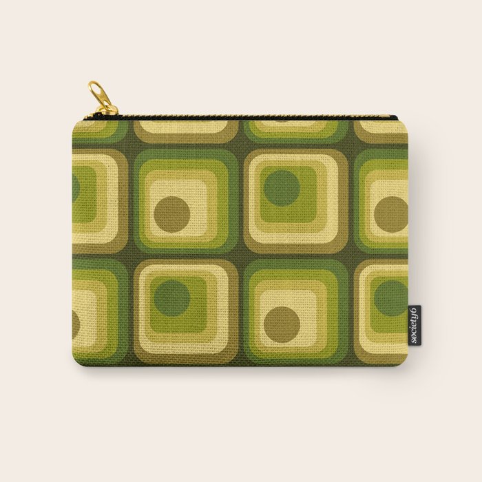 Retro 1970s Style Geometric Pattern in Gold Yellow and Avocado Green. Carry All Pouch Gallery Image 1