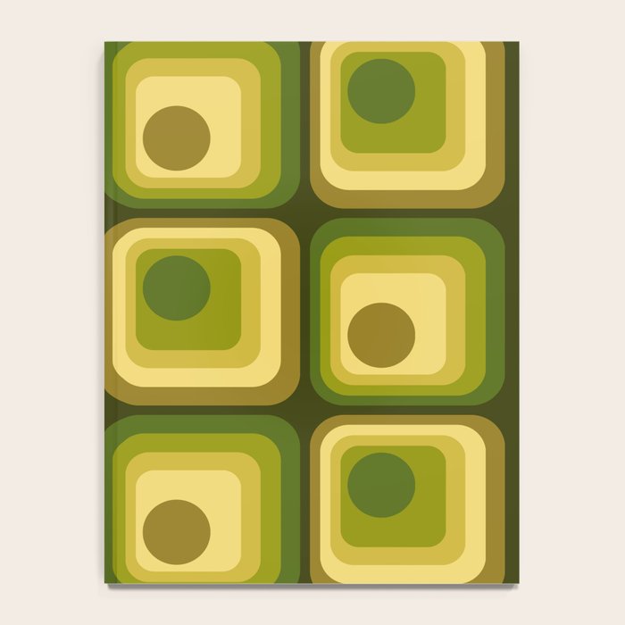 Retro 1970s Style Geometric Pattern in Gold Yellow and Avocado Green. Notebook Gallery Image 4