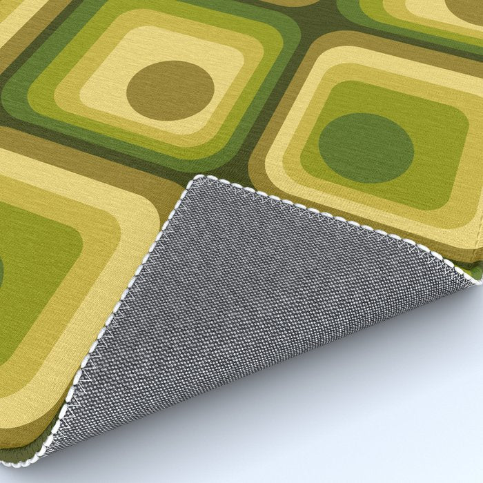 Retro 1970s Style Geometric Pattern in Gold Yellow and Avocado Green. Rug Gallery Image 4