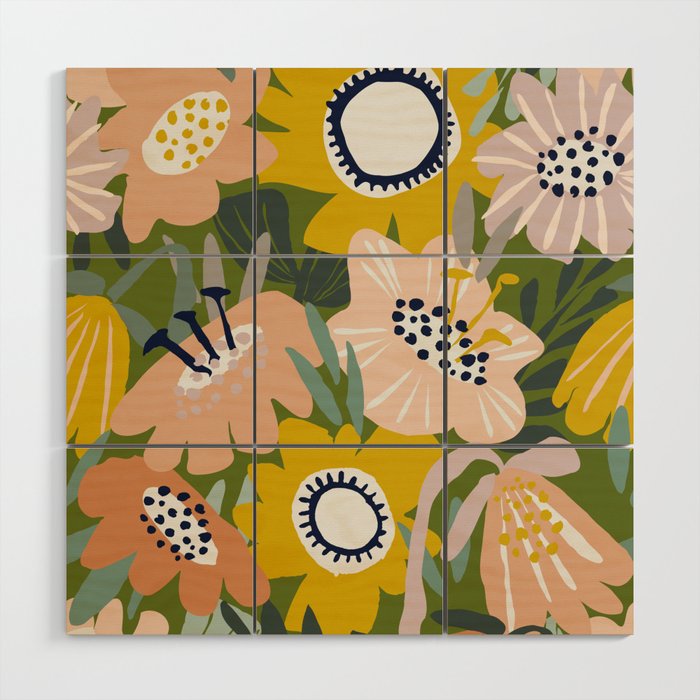 Cozy collection: mix and match happy florals Green love Wood Wall Art Gallery Image 1