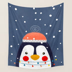 Christmas Penguin with fairy lights no2 Wall Tapestry Gallery Image 4