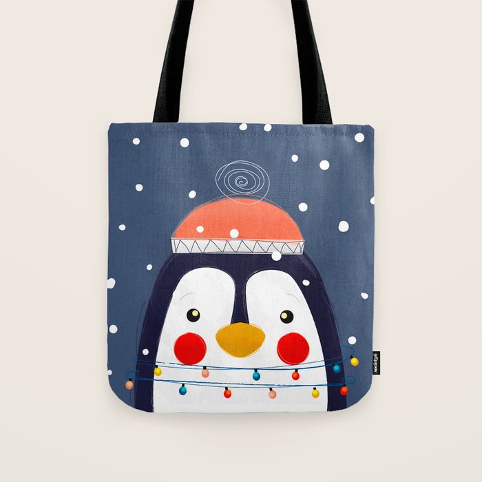 Christmas Penguin with fairy lights no2 Tote Bag Gallery Image 1