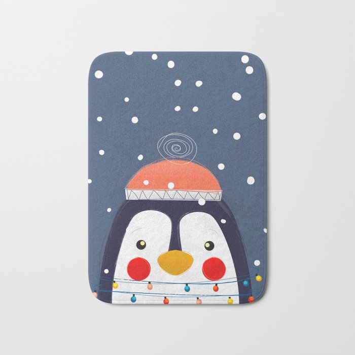 Christmas Penguin with fairy lights no2 Bath Mat Gallery Image 1