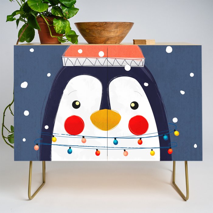 Christmas Penguin with fairy lights no2 Credenza Gallery Image 1