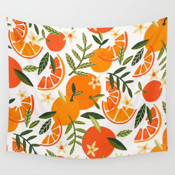 Orange Blooms - White Palette Wall Tapestry Gallery Image 1