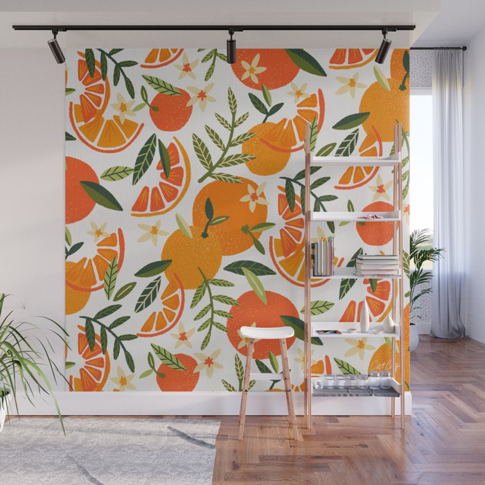 Orange Blooms - White Palette Wall Mural Gallery Image 1