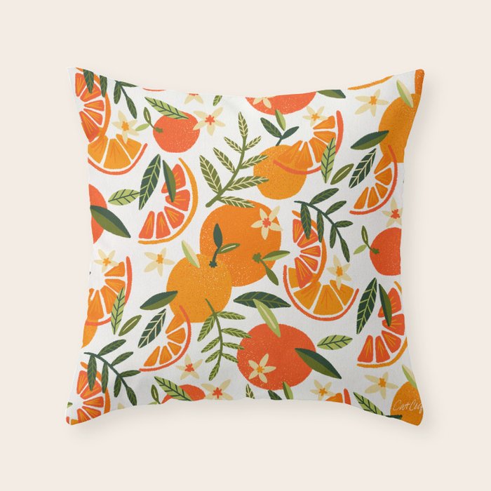 Orange Blooms - White Palette Throw Pillow Gallery Image 1