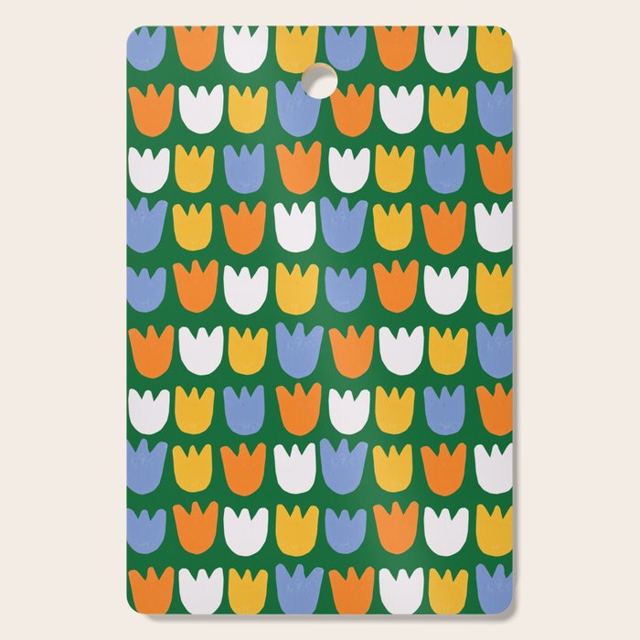 Rows of Tulips in Bloom in Forest Green & Orange Cutting Board Gallery Image 1