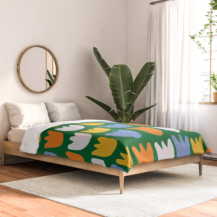 Rows of Tulips in Bloom in Forest Green & Orange Comforter Gallery Image 2
